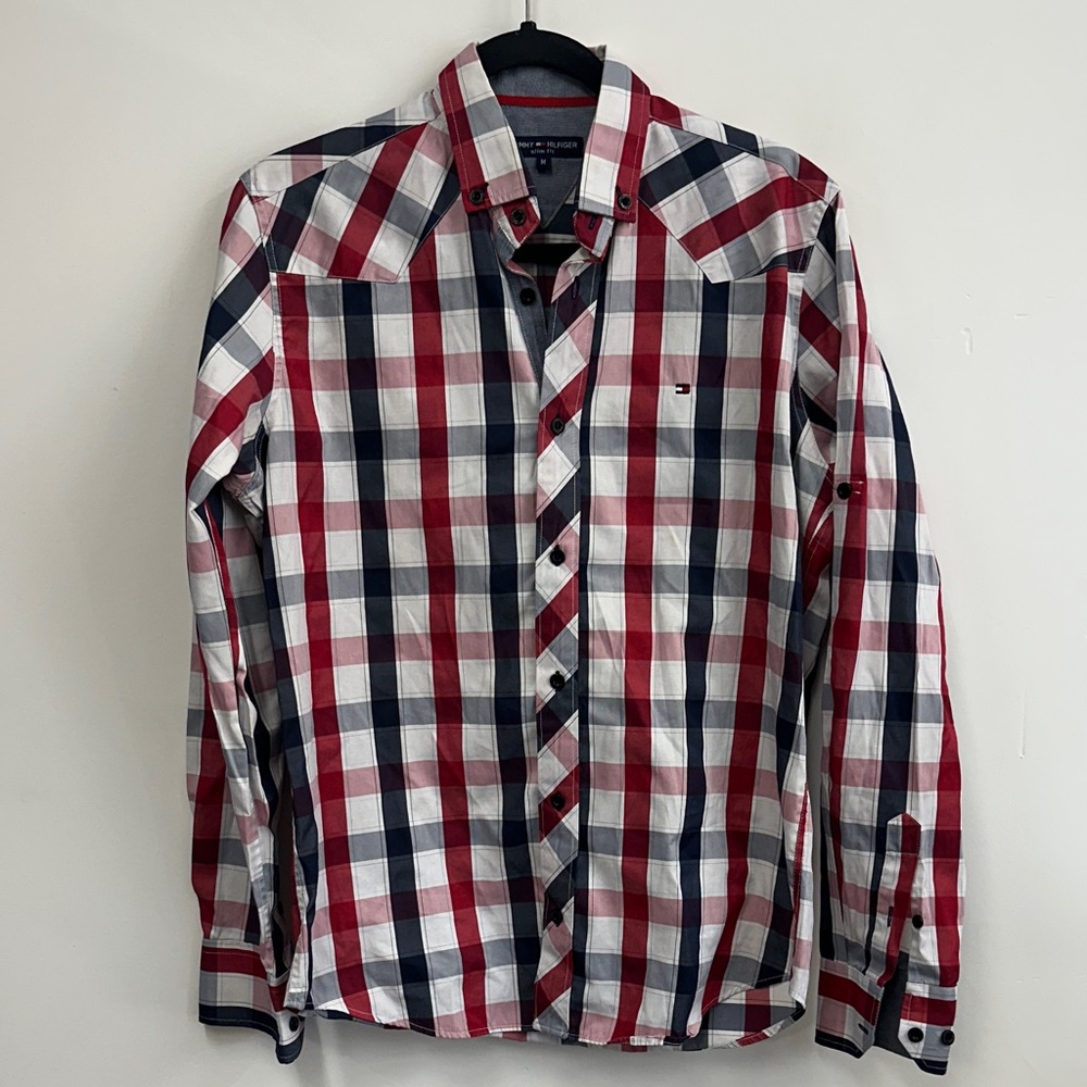 Tommy Hilfiger Red and Blue Plaid Shirt M